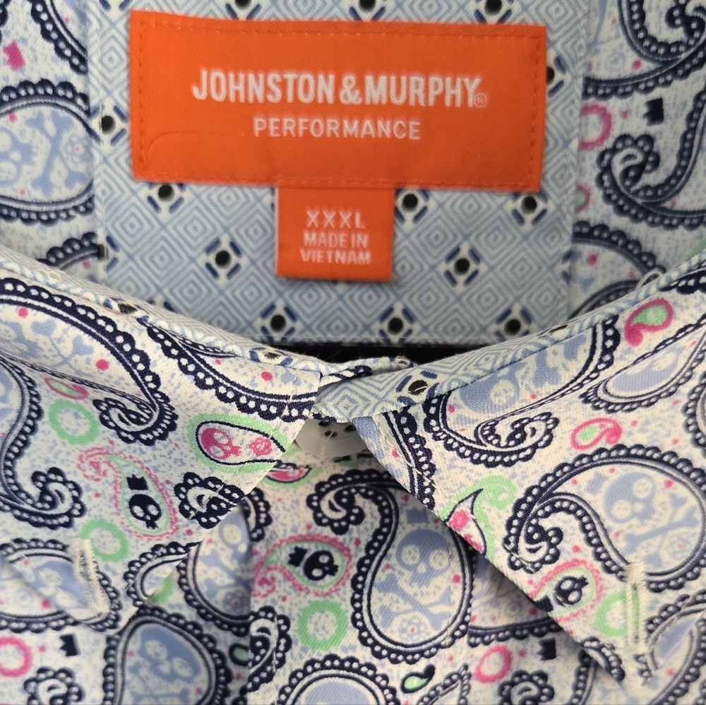 Johnston & Murphy Paisley Shirt 3XL Performance Short Sleeve Stretch Button Down - Picture 4 of 5
